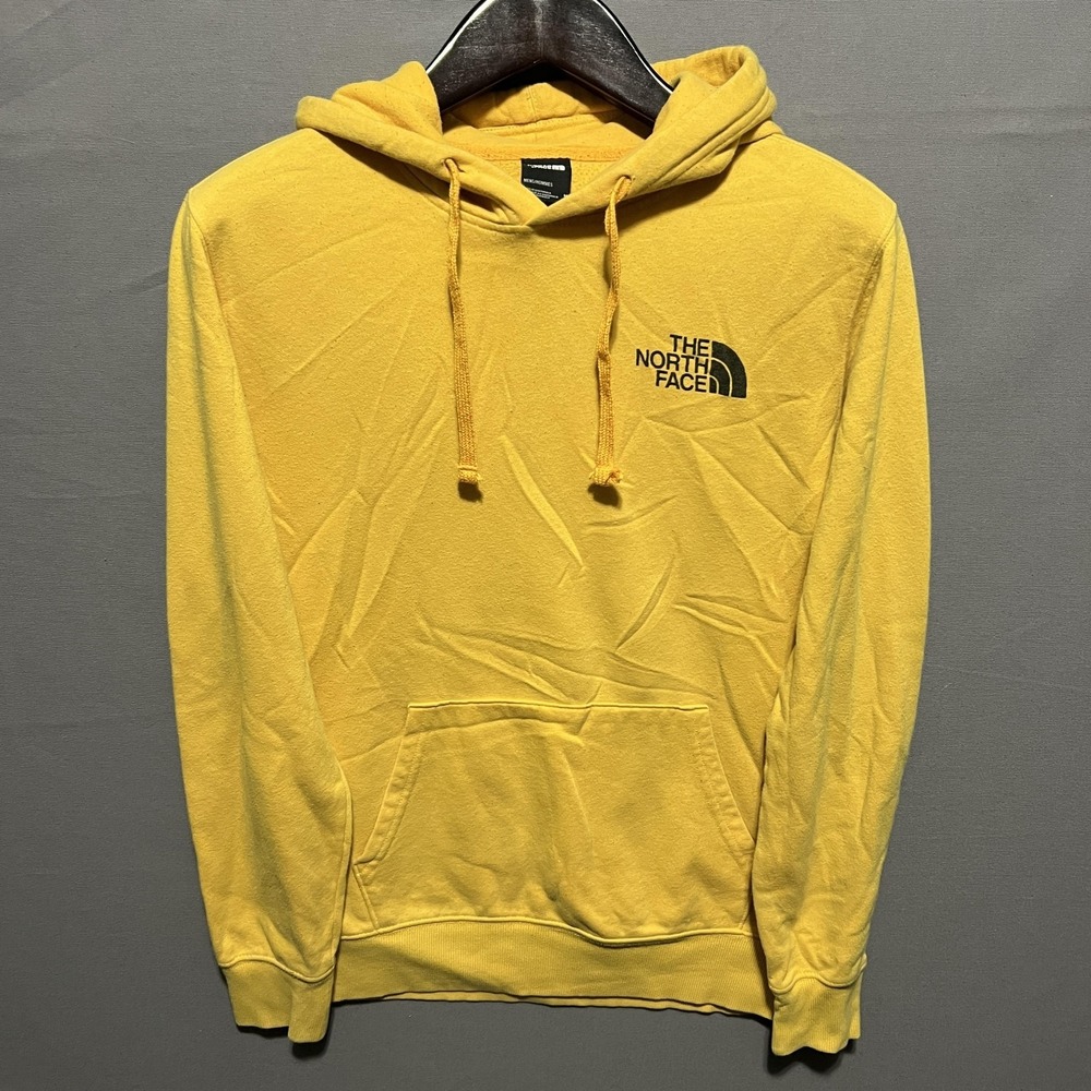 The North Face Hoodie Mens Medium Yellow Pullover Never Stop Exploring Graphic